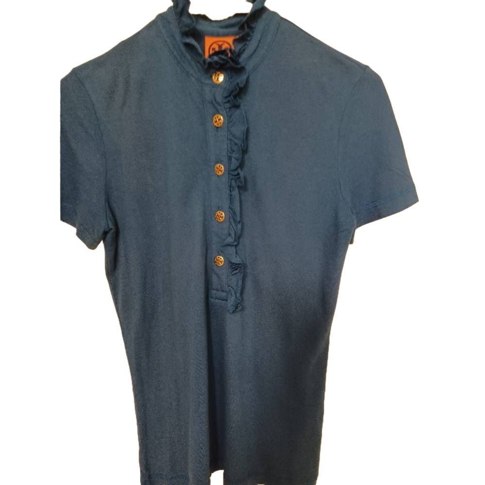 Tory Burch Polo Ruffle Top Short Sleeve Green Size XS